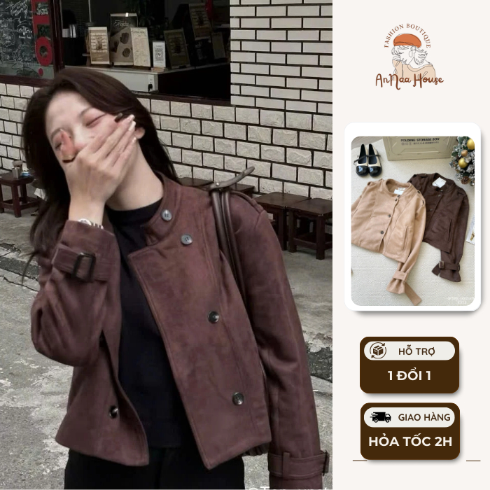 CROPTOP BASIC SUEDE JACKET รอบคอสไตล์เกาหลี