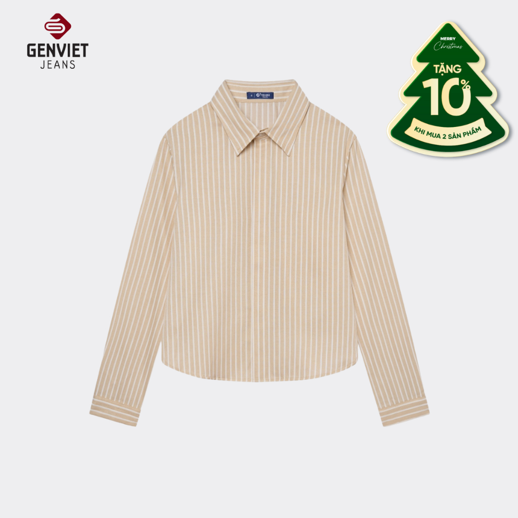 GENVIET JEANS เสื้อเชิ้ตแขนยาวผู้หญิง ทรงโครเชต์ วัสดุลินินเท่ๆ ลายสก๊อต S251G.TA2229C08959