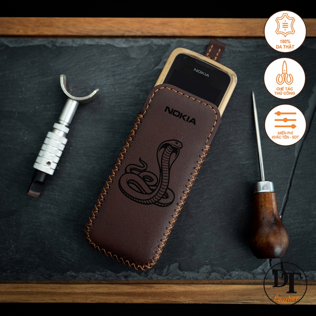 เคสโทรศัพท์หนังสําหรับ N0kia 6700, 8800 - แกะสลักงู - ทําด้วยมือ - สีน้ําตาล