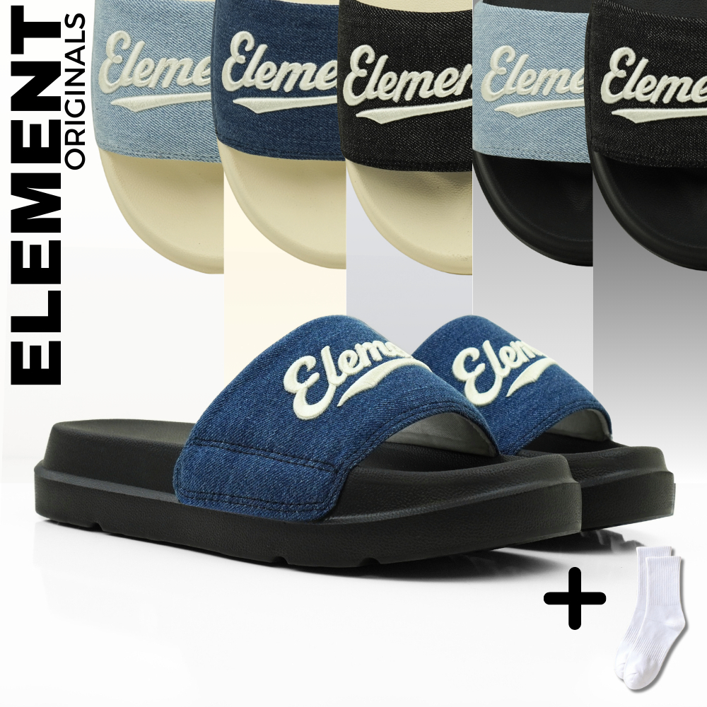[ถุงเท้าGIVE] E17 - ELements Vintage Denim Unisex Sandals - (Slipper) Elements Flat jeans Sandals fo