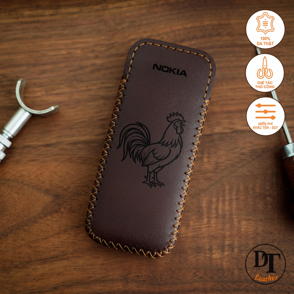 เคสโทรศัพท์หนังสําหรับ N0kia 6700, 8800 รุ่น - สลักด้วยภาพไก่ - งานฝีมือจากหนังวัวแท้