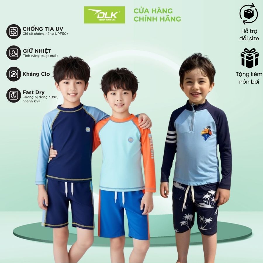DLK ชุดว่ายน้ําเด็กผู้ชายคุณภาพสูง Anti-UV, กีฬารูปแบบต้นมะพร้าวทนคลอรีน DLK KIDS - SPK68, DK375