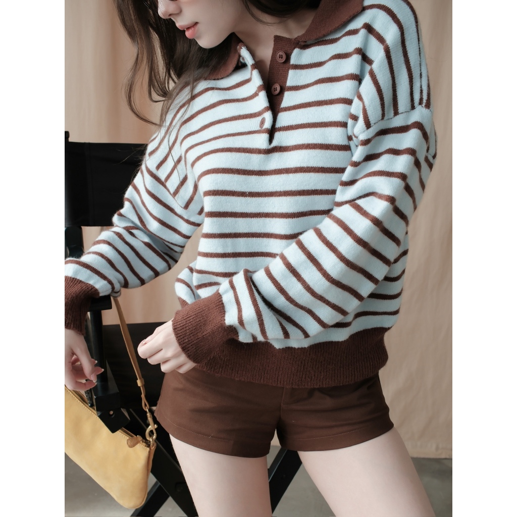 NOODLES - เสื้อสเวตเตอร์ลายสก๊อตแขนยาว - OLWEN STRIPED TOP
