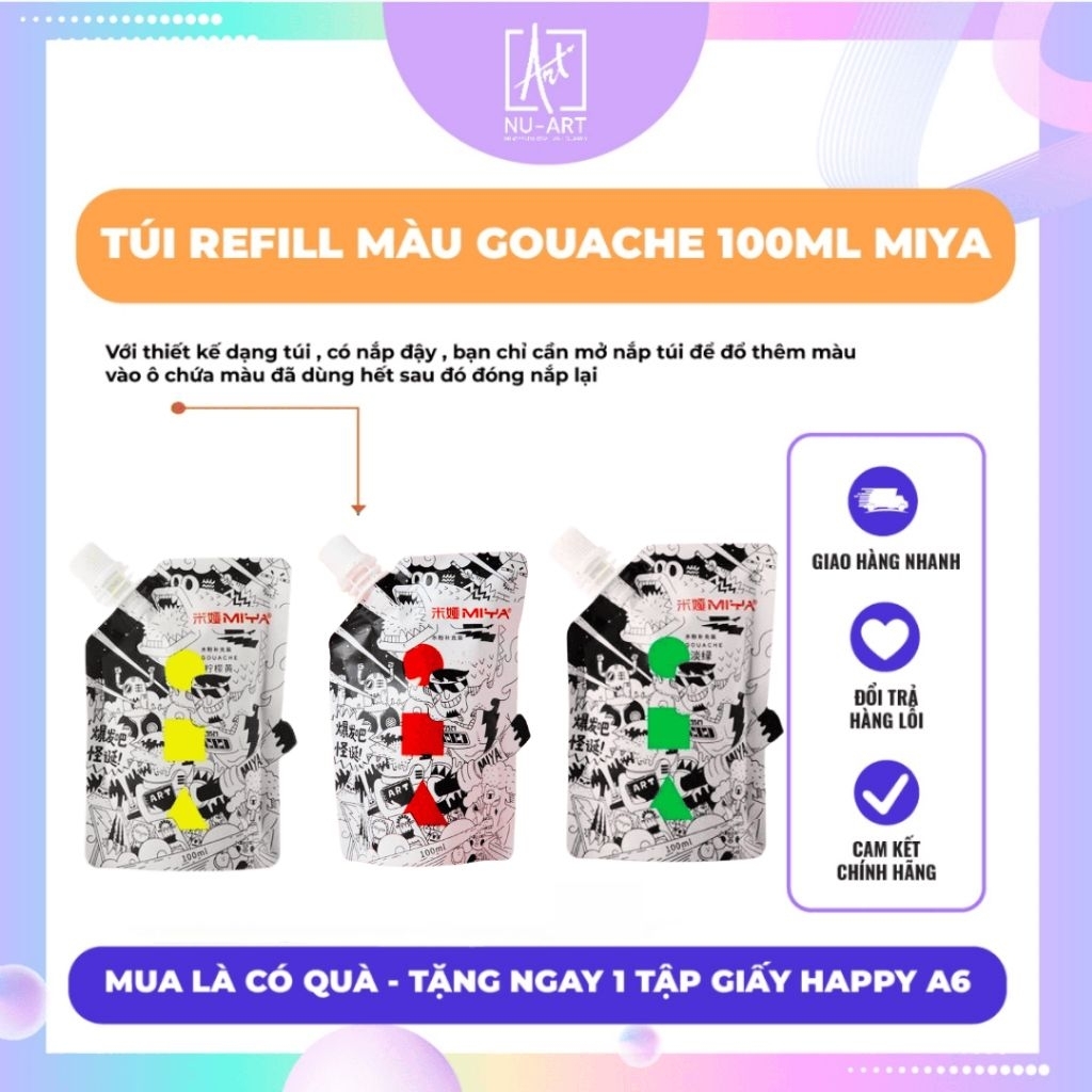 Màu Gouache Luyện Thi Miya Himi Dạng Túi Refill 100ml
