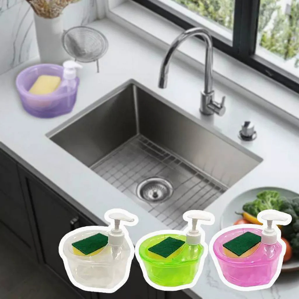 PVN72835 เครื่องจ่ายน้ํายาล้างจานแบบกด 2-in-1 พร้อมฟองน้ํา สะดวกสําหรับห้องครัว