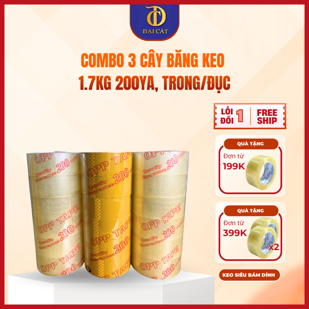 [Combo of 3] เทปกาว 1.7kg 200ya แบบใส/แบบวงรี ในราคาโรงงาน | เทปแมวได