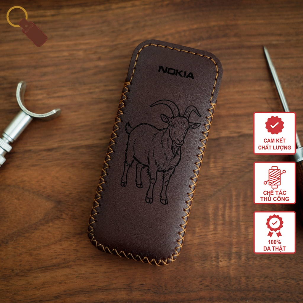 เคสโทรศัพท์หนังสําหรับ N0kia 6700, 8800 - สลักด้วยรูปแพะ - งานฝีมือจากหนังวัวแท้ - สีน้ําตาล