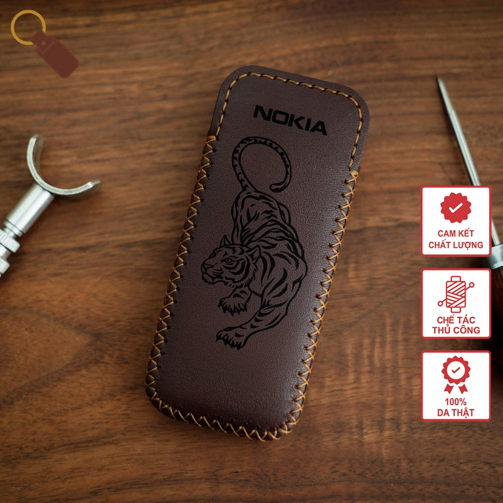 เคสโทรศัพท์หนังสําหรับ N0kia 6700, 8800 - รูปแกะสลักเสือ (เสือ) - งานฝีมือจากหนังวัวแท้ - สีน้ําตาล