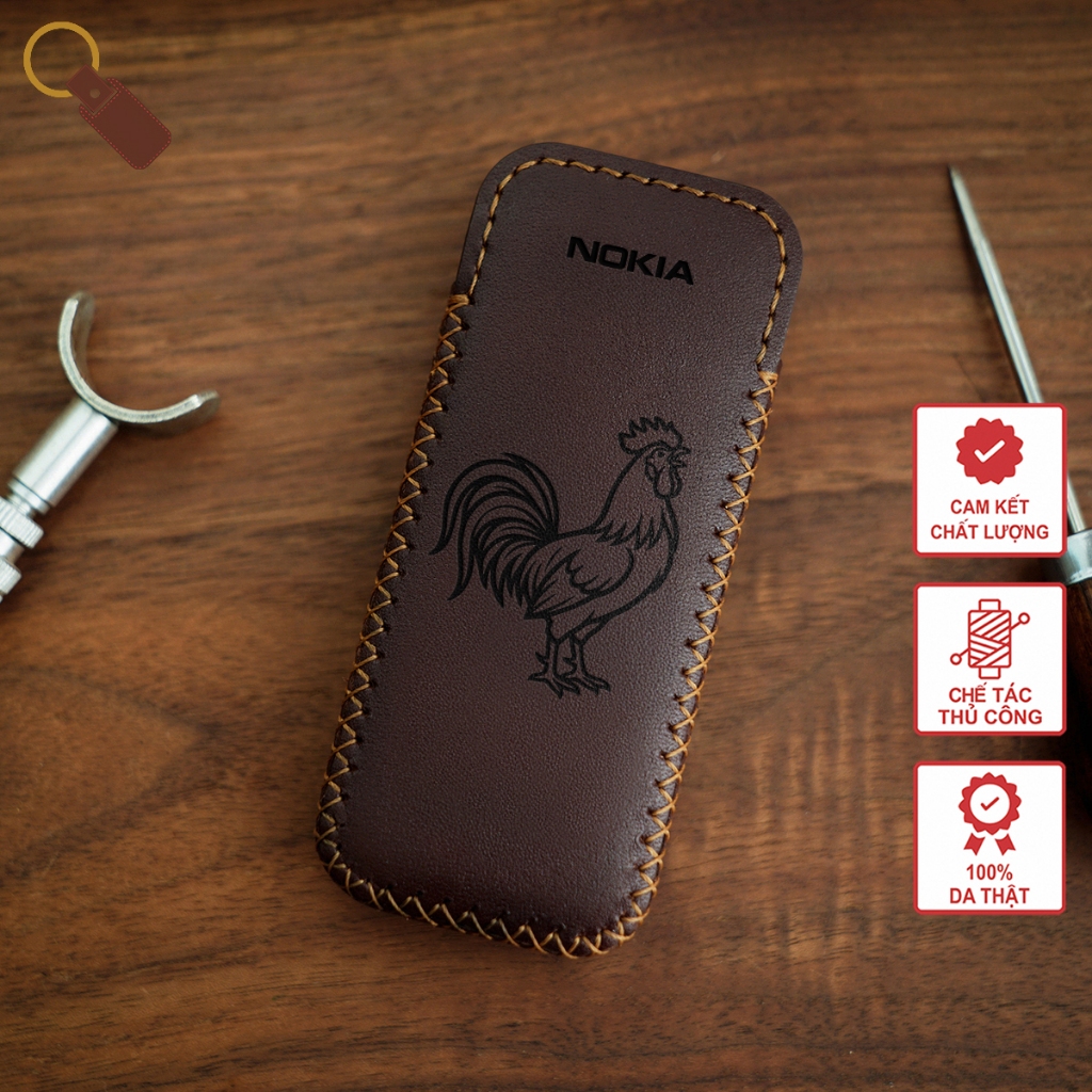 เคสโทรศัพท์หนังสําหรับ N0kia 6700, 8800 - สลักด้วยภาพไก่ (ไก่) - งานฝีมือจากหนังวัวแท้ - สีน้ําตาล