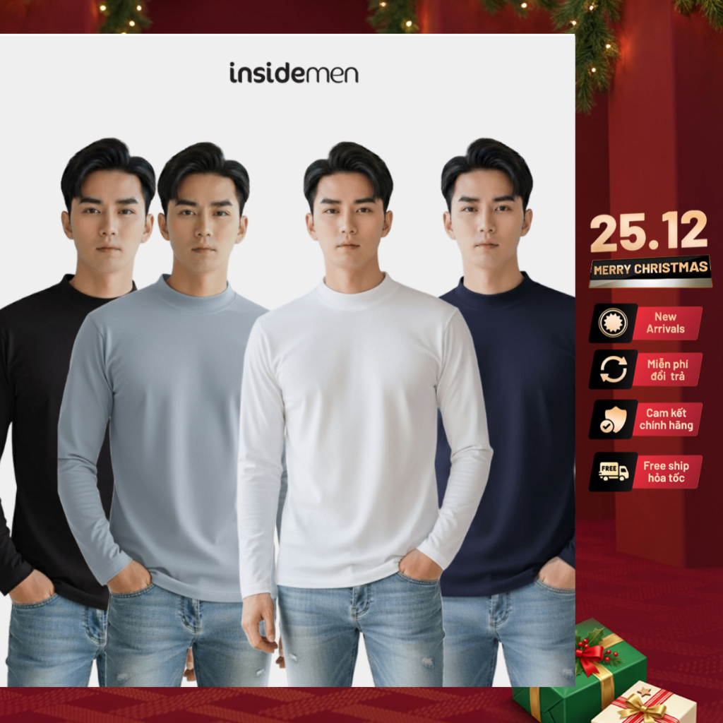 Insidemen เสื้อกันความร้อนแขนยาวคอเต่าธรรมดา วัสดุ Soft and Warm ILT026EDP01
