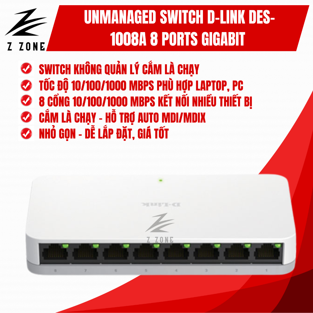 D-Link DGS-1008A 8-Port 1000M Gigabit Unmanaged