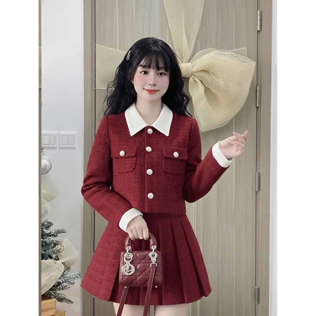SOMI NECK TWEED DRESS SET + BIGSIZE PLEATED SKIRT 60–90KG | HOT HIT 2 สี