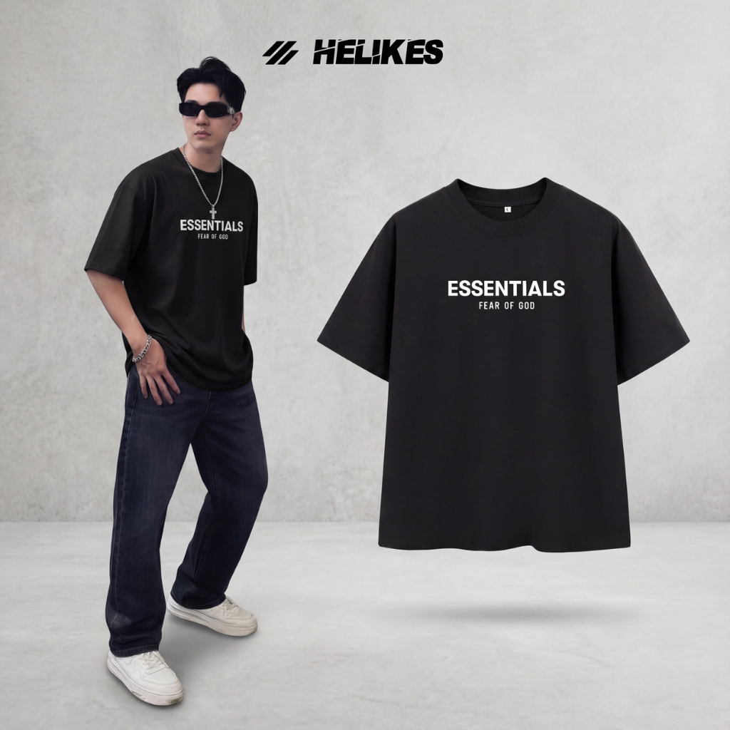เสื้อยืดโอเวอร์ไซส์ Unisex ESSENTIALS Fear Of God Streetwear Cotton 100% 270gsm Helikes