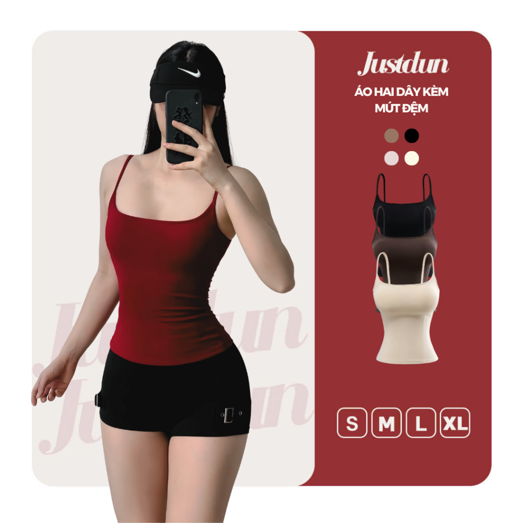 (2-LAYER SHIRT WITH PADDING) เสื้อเชิ้ตผู้หญิง Basic Bodycon สองชิ้นทําจากผ้าฝ้ายเรียบ Flattering JUSTDUN 6M