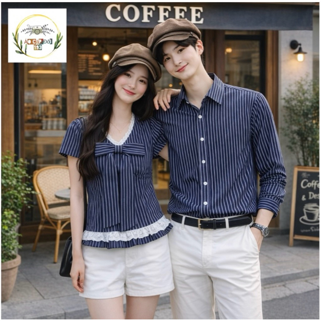 (ฟรีชุด2ตัวเสื้อน่ารัก)เซตเสื้อลายทางผ้าลินินหยาบมีโบว์ลูกไม้สวยตรงอก