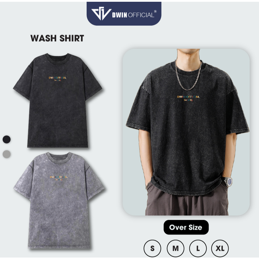 WASH เสื้อยืดสําหรับผู้ชายและผู้หญิง DWIN basic tee แขนหลวม unisex cotton oversize หลวมรูปแบบแบรนด์ท