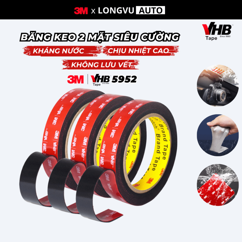 3M VHB 5952 เทปนิรภัย - 10mm x3m สีดํา