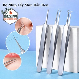 Combo 3 Nhíp Gắp Mụn, Nhíp Chăm Sóc Da Đầu Mũi Chính Xác, Đầu Thẳng, Đầu Chéo, Đầu Móc