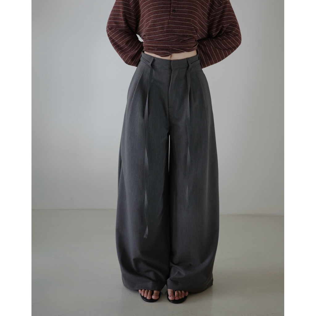 ABOLI PANTS - สีเทาธรรมดา | Mir.byhi | กางเกงผ้าฝ้ายเกาหลีสายเบตล