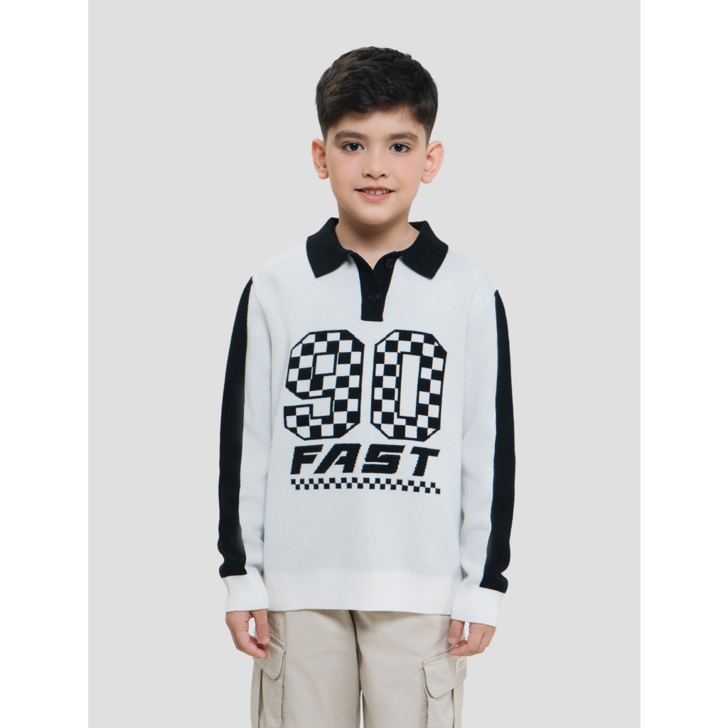 CANIFA เสื้อสเวตเตอร์โปโลสําหรับเด็กผู้ชายแขนยาวและคอปกพิมพ์ลาย 2TE25W005