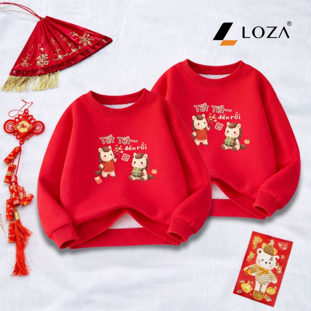 เสื้อสเวตเตอร์สําหรับเด็กชายและเด็กหญิงพร้อม Tet 2026 - เสื้อสเวตเตอร์เด็กคอกลมขนาดตั้งแต่ 18-42kg L