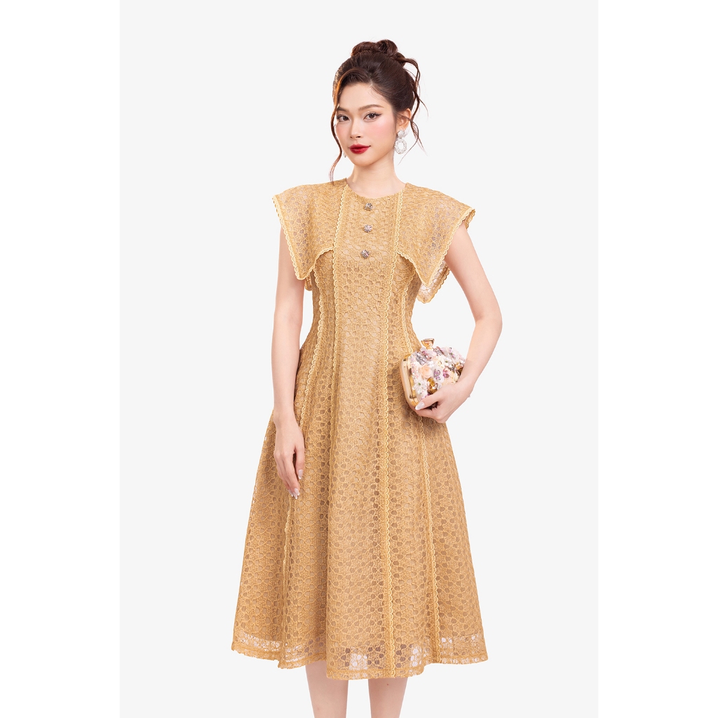 K FASHION KK182-29 ชุดเดรสปาร์ตี้ลูกไม้ทรงบานและวัสดุลูกไม้ปัก