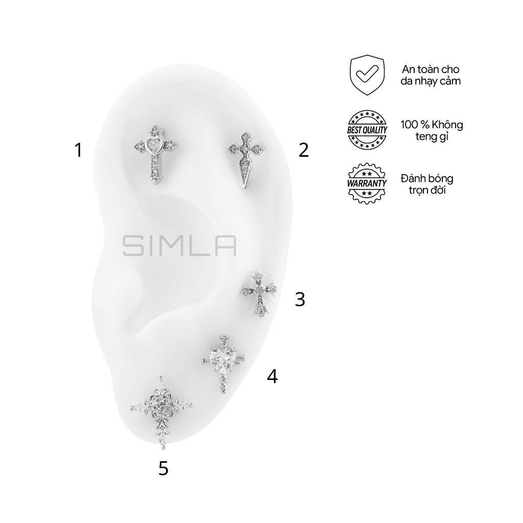 ต่างหู CVD Stone Cross ในสแตนเลส - Simla Alloy (ชิ้น) - Simla Body Jewelry