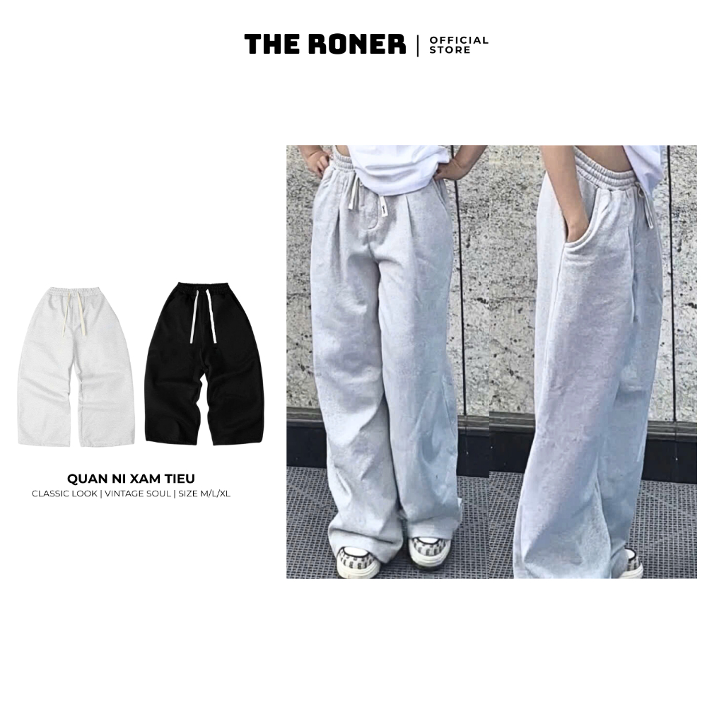 RONER Drawstring Wide Leg Fleece Pants THE RONER Cotton Felt Fabric