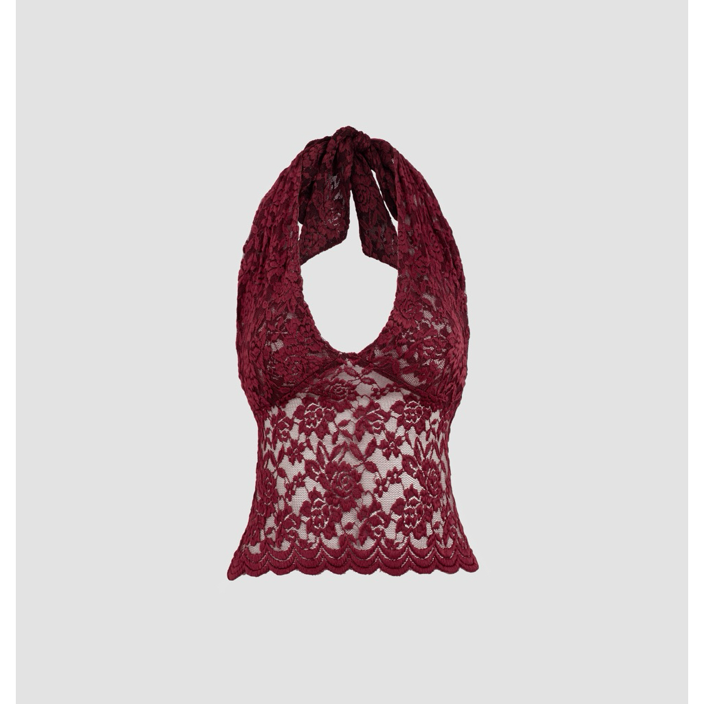 (ROSE-TOP) เสื้อผูกโบว์ลูกไม้ซีทรู สไตล์เซ็กซี่ | บาจิชิค