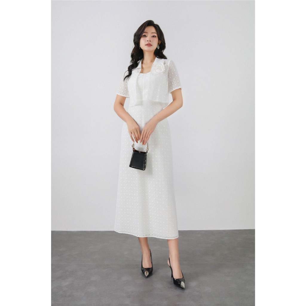 BDP1379 - เดรสตาข่ายลูกไม้สตรีทคอเหลี่ยมและซิปหลังสองซิป - PANTIO