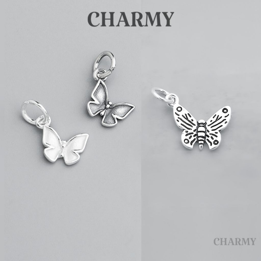 CBA631 ห้อยตัดและแกะสลักสัตว์ Charm เงินแท้ 925 - ผีเสื้อ สร้อยข้อมือ DIY และเครื่องประดับสร้อยคอ - 