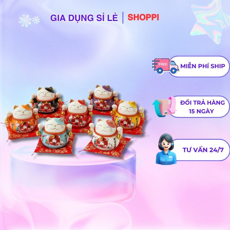 God of Fortune Cat Waving Hands Maneki Neko Saving Jar | เซรามิคแมวรูปปั้นตกแต่ง Shoppi เปิดเคาน์เตอ