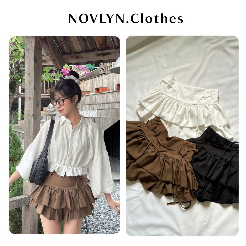 Y2K Novlyn.clothes Floor Skirt Short Flared Skirt 3 สี Tie Embellished Korean Style Hot Trend