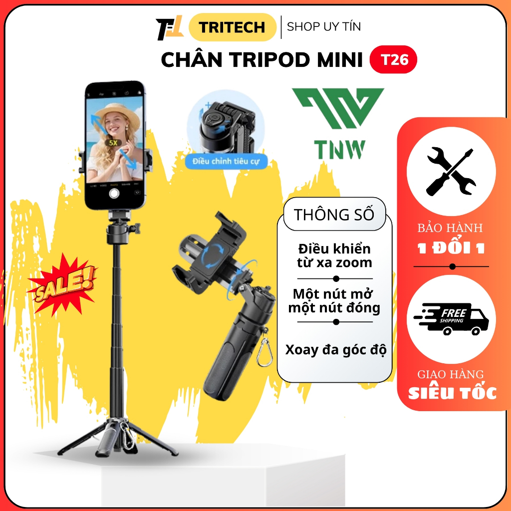 TNW T26 ขาตั้งกล้องขนาดเล็ก ไม้เซลฟี่บลูทูธ ไม้เซลฟี่สําหรับโทรศัพท์ Capgrip