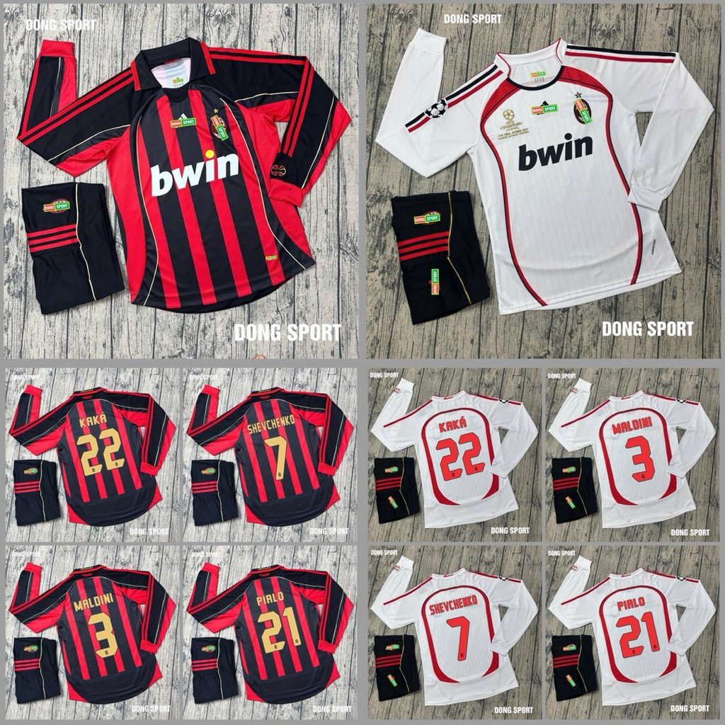 ชุดบอลแขนยาว Ac milan 2007 - ผ้าโพลีเอสเตอร์ป่านไทยระดับพรีเมียม