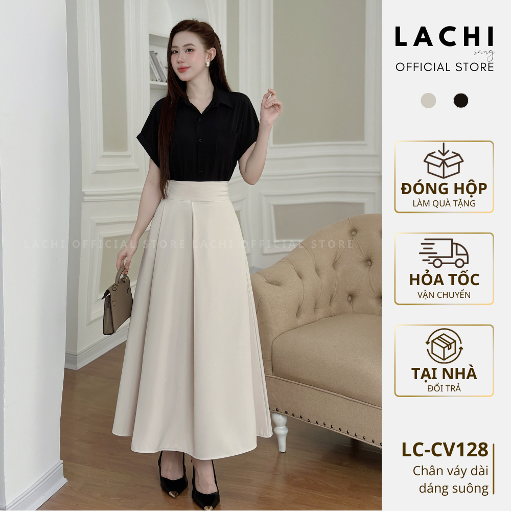 LACHI กระโปรงบานมิดิออฟฟิศเอวสูง เอวกว้าง คอนซีลเลอร์ ไซส์ใหญ่ LC-CV128