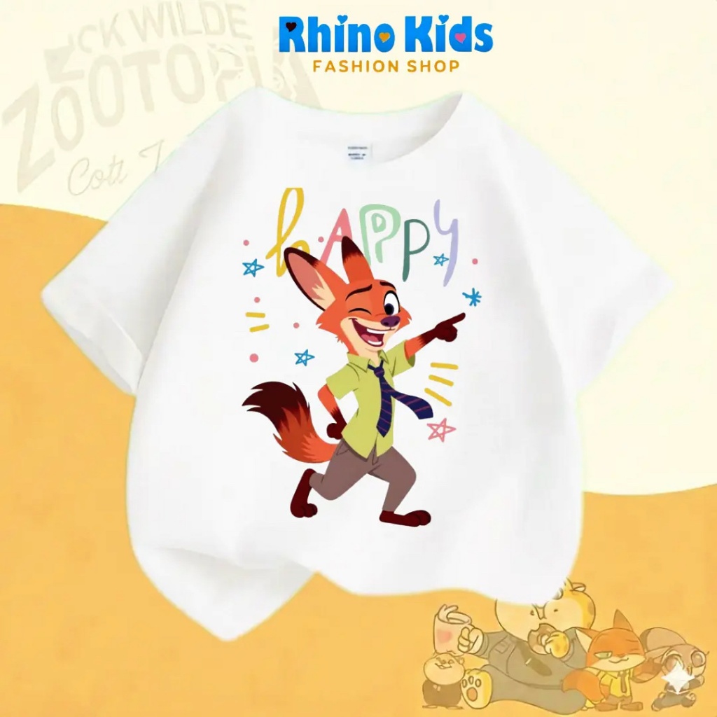 AZ107 - เสื้อยืด RHINO KDS สําหรับเด็กชายและเด็กหญิง ผ้าคอตตอนเนื้อนุ่ม พิมพ์ลาย HOT TREND zootopia 