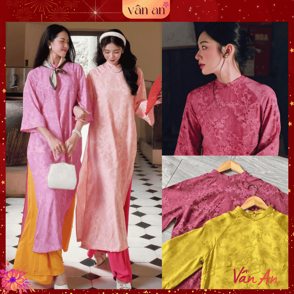 [VAN AN - READY STOCK] KONG TUUC Ao Dai - แขนสั้นดีไซน์สองชิ้น - ผ้าไหม Tencel คุณภาพสูง