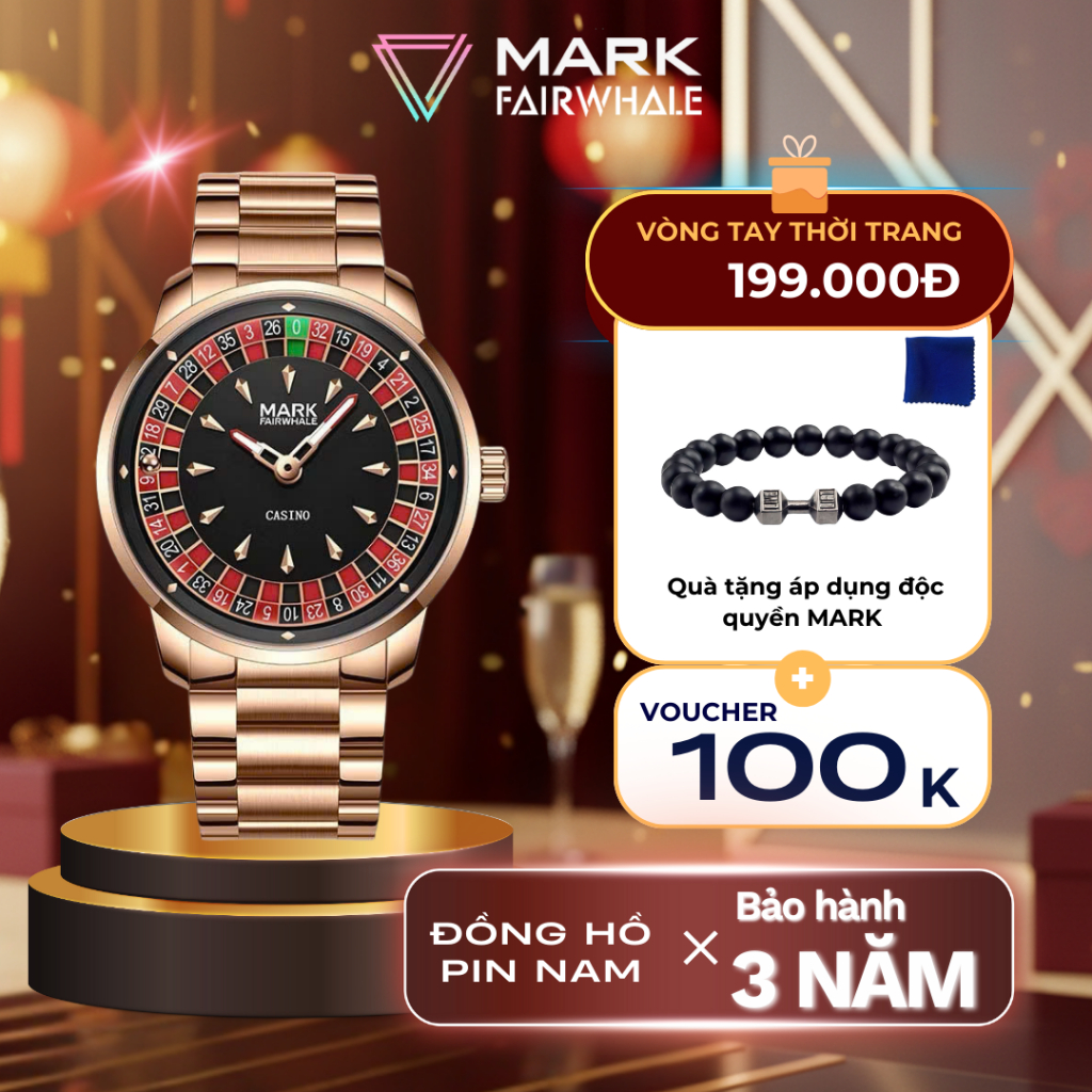 MARK FAIRWHALE นาฬิกาผู้ชาย นาฬิกาสายเหล็ก ออกแบบมาโดย CASINO ของแท้ ขนาด 43mm