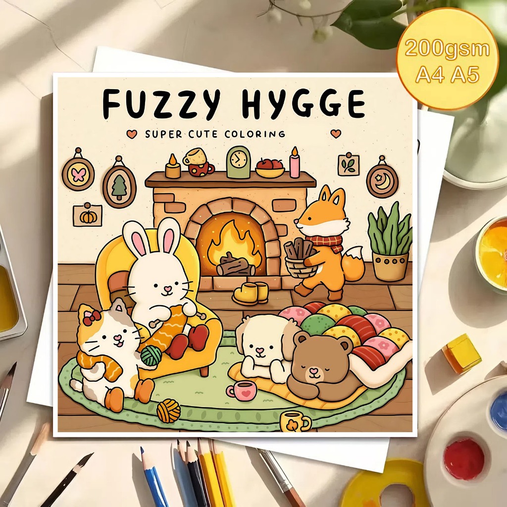 ชุดระบายสี Fuzzy Hygge ชุดภาพวาดกระดาษหนา 200 แกรม 40 ชิ้น ขนาด A4 A5 หน้าสีสําหรับผู้ใหญ่และเด็ก