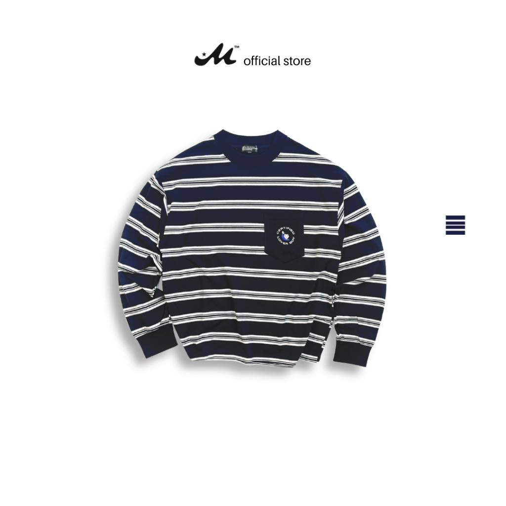 เสื้อยืดลายทางแบรนด์ท้องถิ่น MUZIK CLOTHING | LOVER GIRL/LOVER BOY - แขนยาว Boxy ผ้าคอตตอน 100% | SL