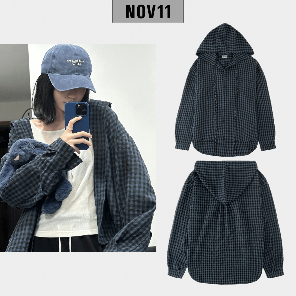 /NOV11/ CARO SHIRT AND HAT - สีกรมท่าสวยมาก ทรงหลวมโอเวอร์ไซส์