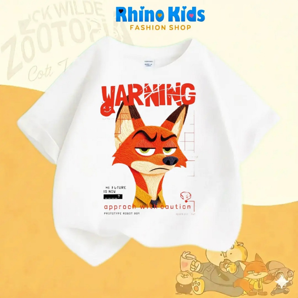 AZ112 - เสื้อยืด RHINO KDS สําหรับเด็กชายและเด็กหญิง ผ้าคอตตอนเนื้อนุ่ม HOT TREND ลายสวนสัตว์