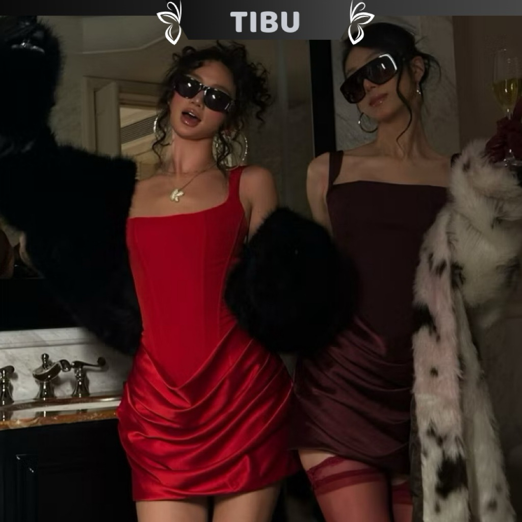 TIBU - ชุดเดรสผ้าไหมคอวีสองชิ้นหรูหราพร้อมหาง Shrug สําหรับออกไปคริสต์มาส B