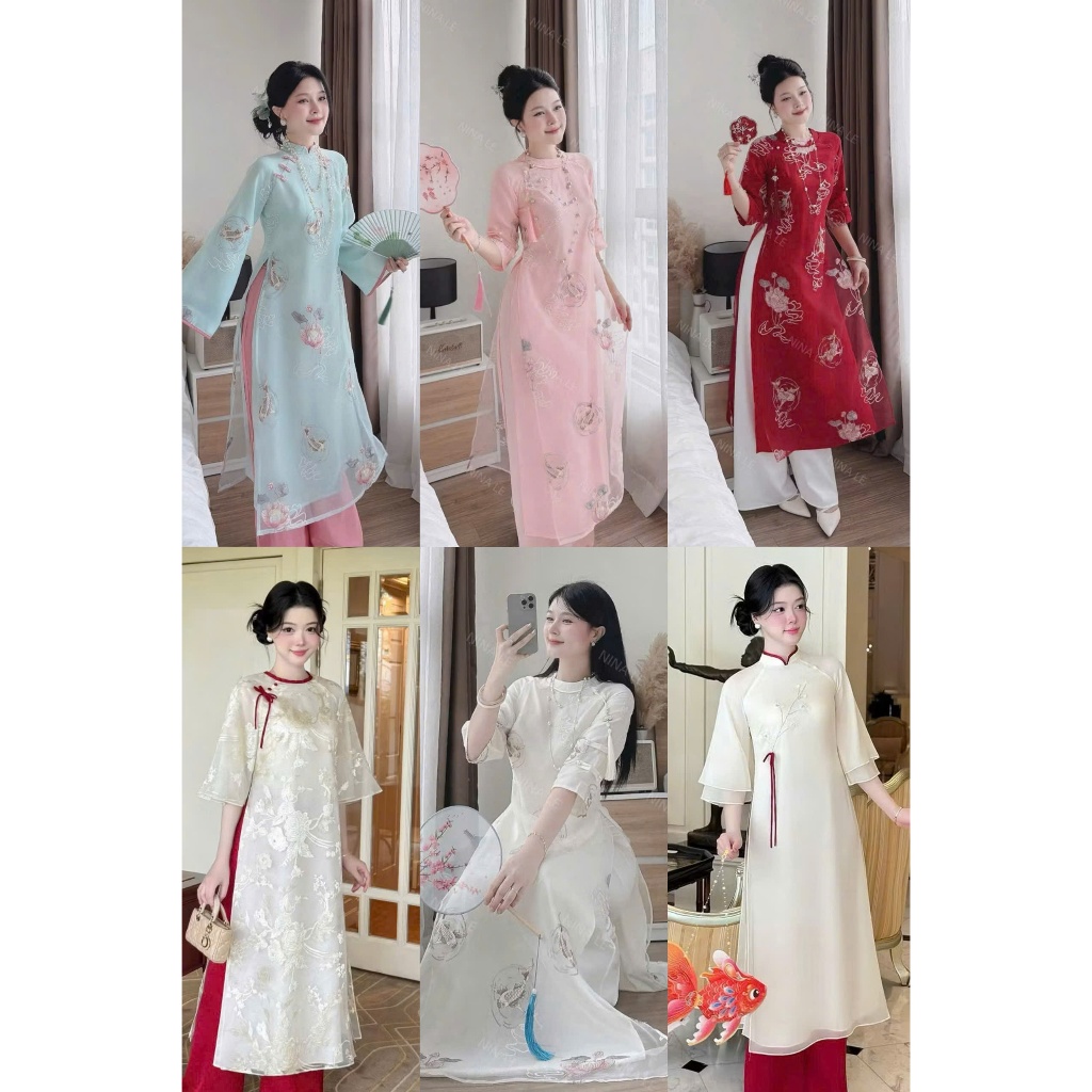 ผ้าไหมโบรเคด ao dai - PASTEL ET ao dai Set WITH SILK PANTS FOR ET 2026 เสื้อชีฟองผ้าไหมคุณภาพสูงปักดอกบัวเข้มข้น แขนสั้น 4 ชั้น