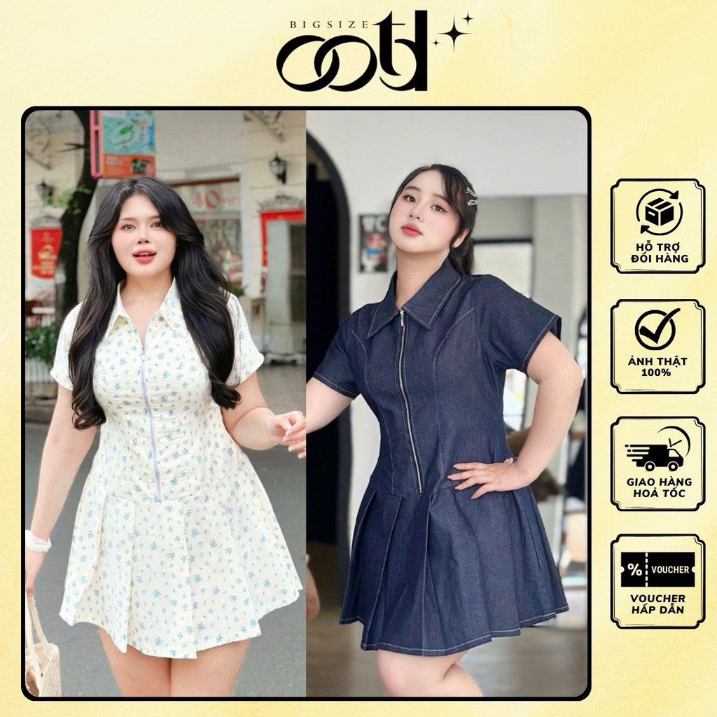 OOTD BIGSIZE - เดรสไซส์ใหญ่คอปกเชิ้ตซิปหางปลาจีบสั้น