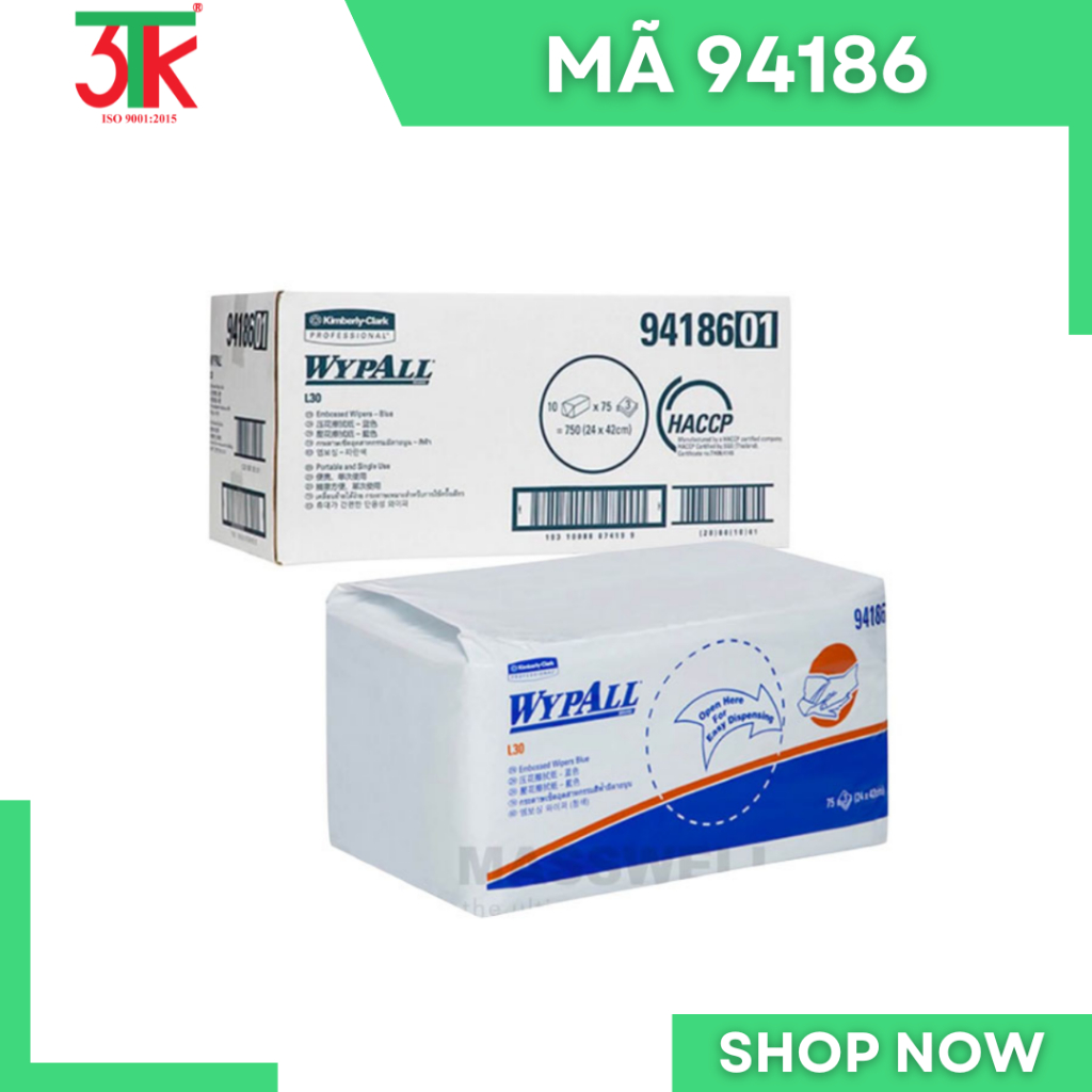 WYPALL L30 DISPOSABLE OIL-กระดาษ ABSORING (94186) – 3-LAYER CREATURE, SUPER ABSORBENTED, HACP STANDA