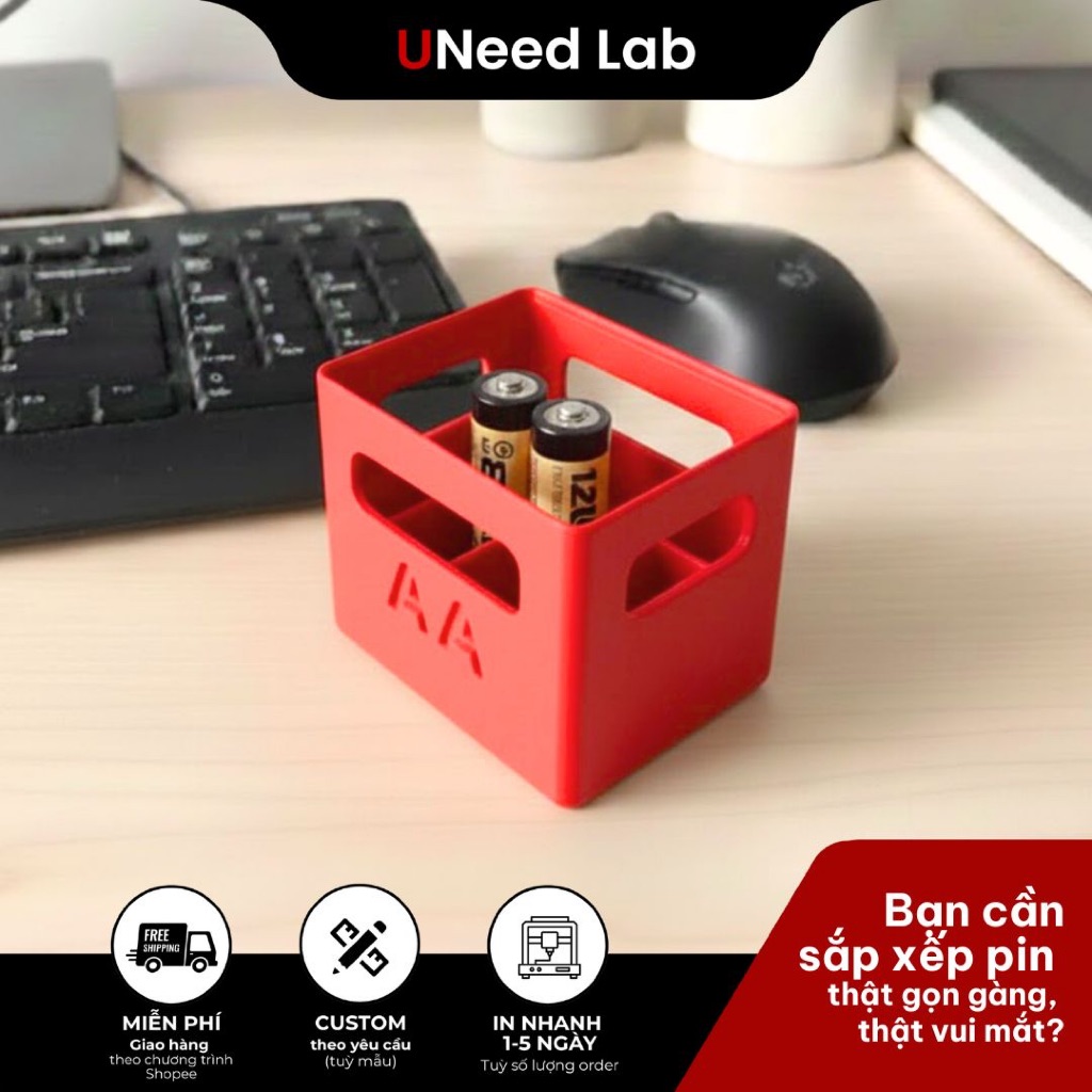 ตะกร้าแบตเตอรี่ AA ซ้อน พิมพ์ 3D ตามรุ่นถังเบียร์ UNeed Lab - UNV02