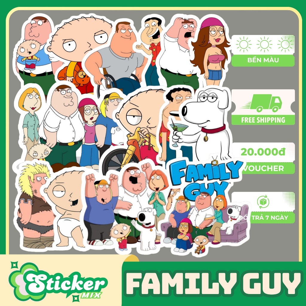 ชุดการ์ตูนกันน้ํา 50 ชิ้น FAMILY GUY สติ๊กเกอร์แต่งเคส หมวกกันน็อค...s409