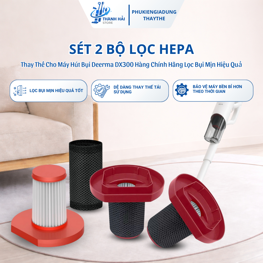 ชุดไส้กรอง Hepa ทดแทนสําหรับเครื่องดูดฝุ่น Deerma DX300 ของแท้ที่มีประสิทธิภาพกรองฝุ่น Fine